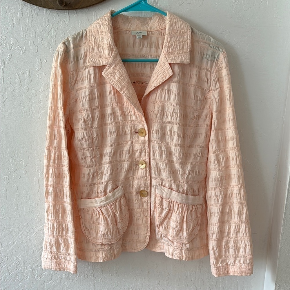 J Jill Seersucker Light Pink Blazer Spring Jacket Small